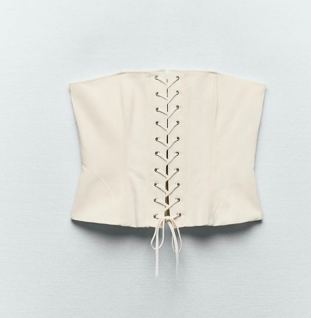 Zara Gabardine Corsetry-Inspired Top | Lace-Up Strapless Bustier | M